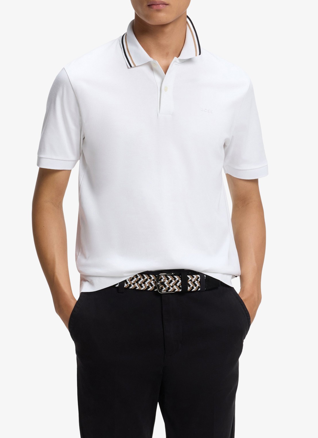 BOSS Riem van leer met gevlochten detail - detail grijs