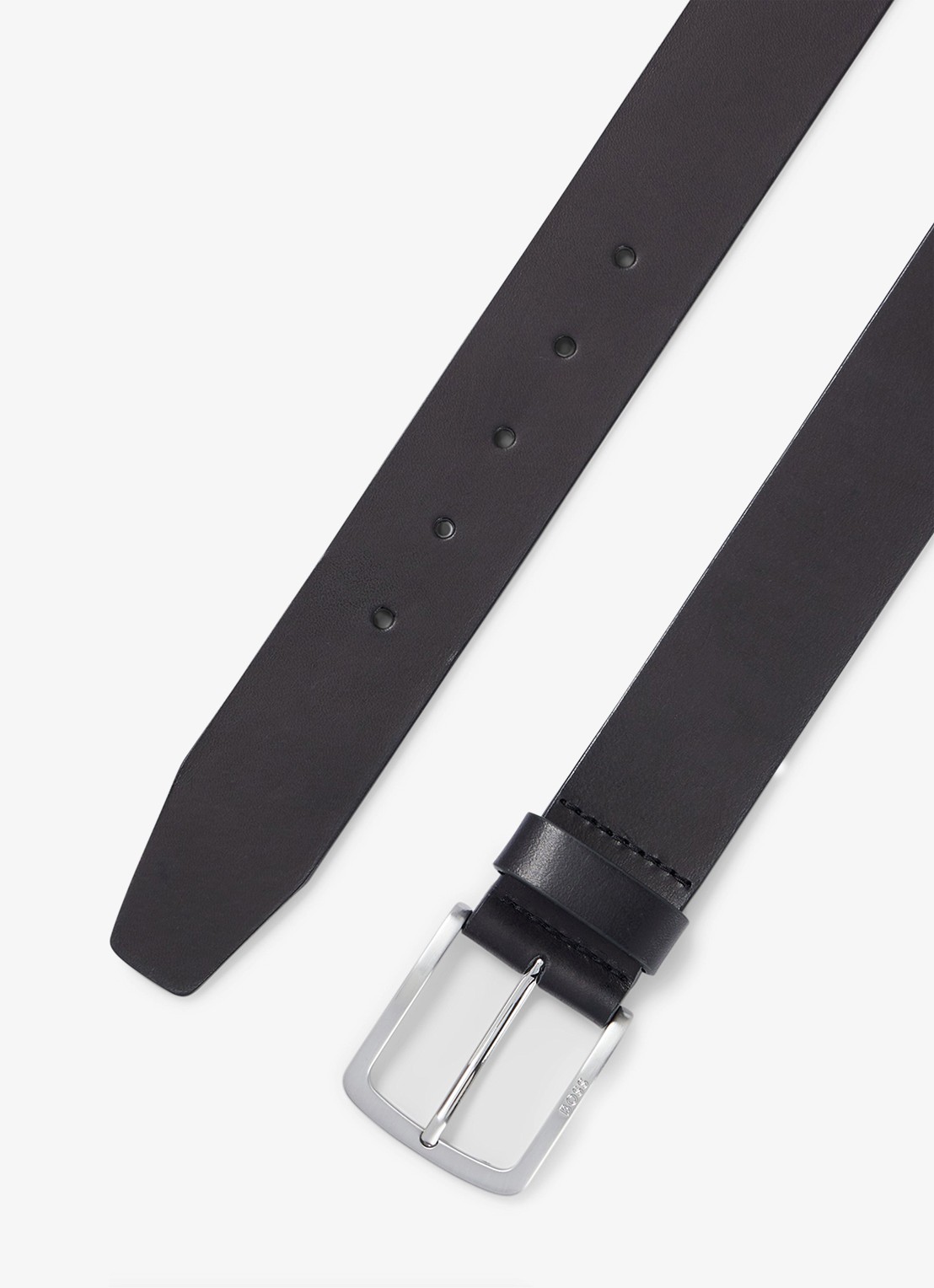 BOSS Riem van leer met logo - detail 2 zwart