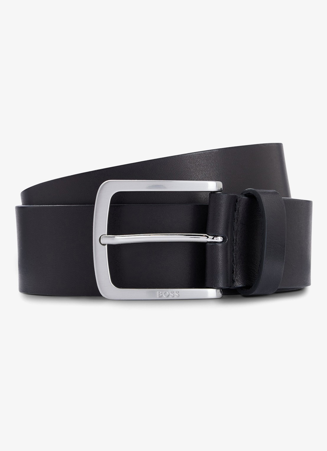 BOSS Riem van leer met logo - voorkant 3 zwart