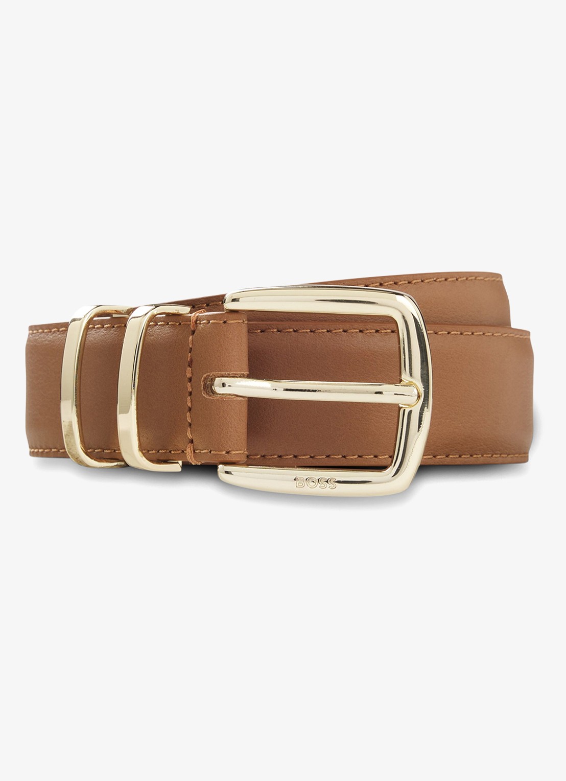 BOSS Riem van leer - voorkant 3 camel
