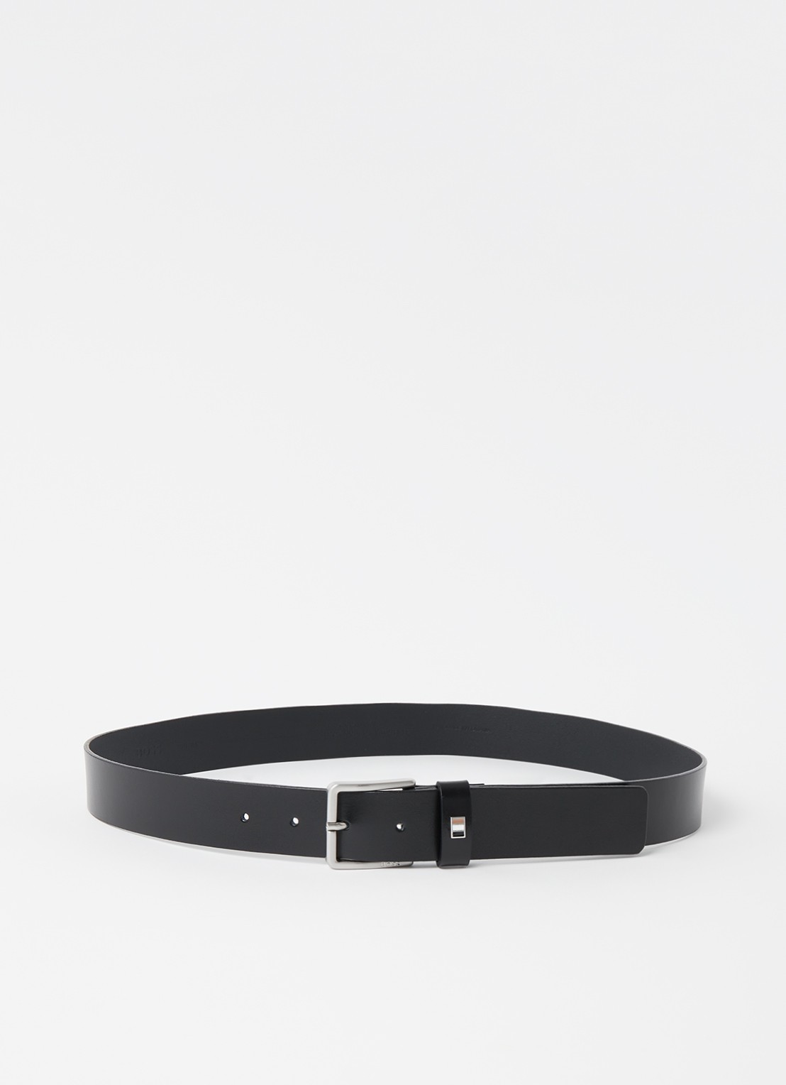 BOSS Riem van leer  - voorkant 2 zwart