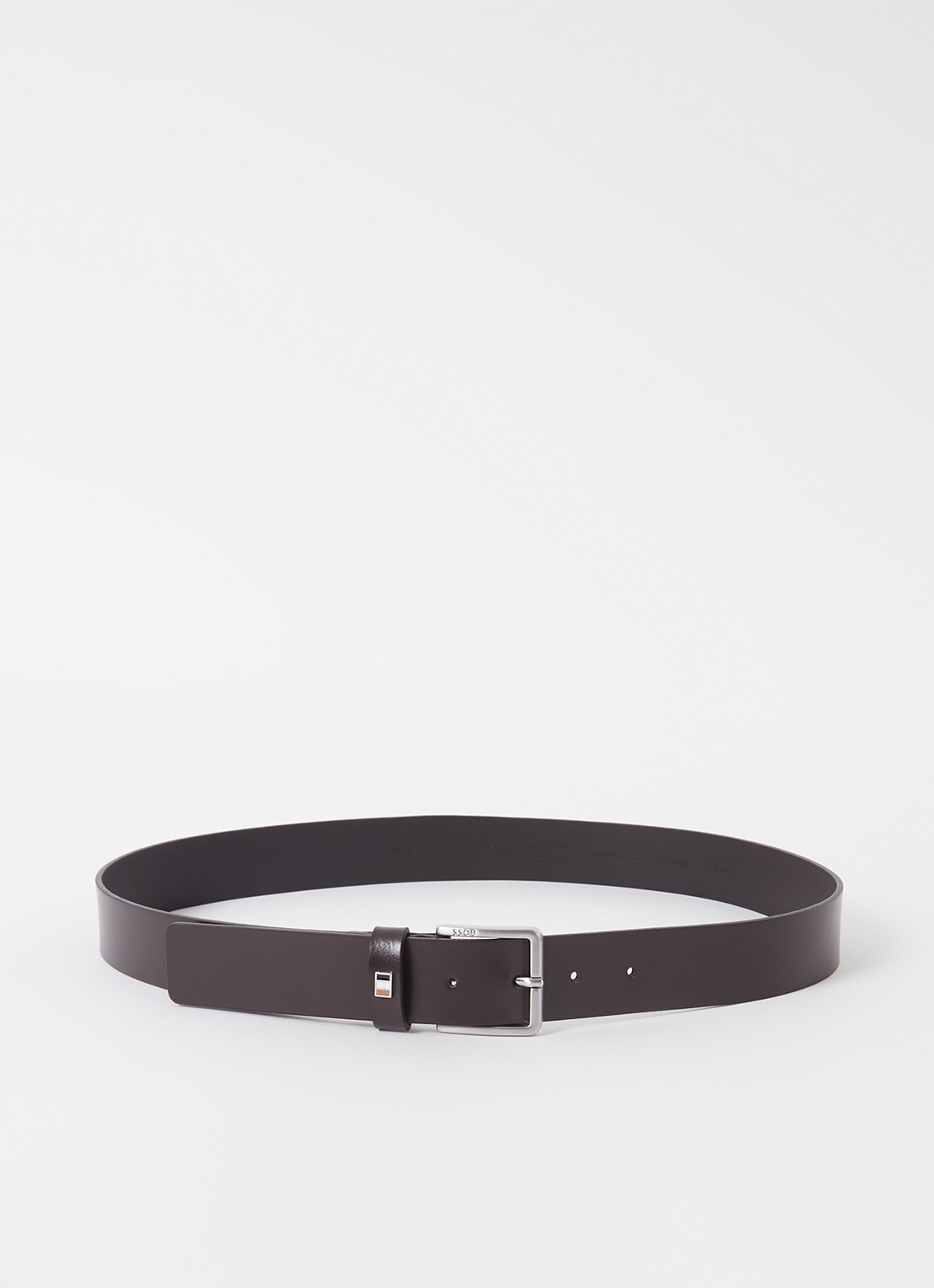 BOSS Riem van leer  - voorkant donkerbruin