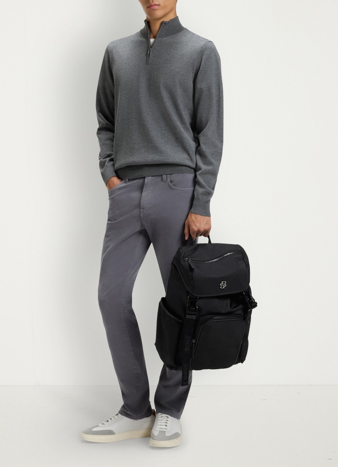 BOSS Rugtas van twill met Double B-monogram - detail 5 zwart