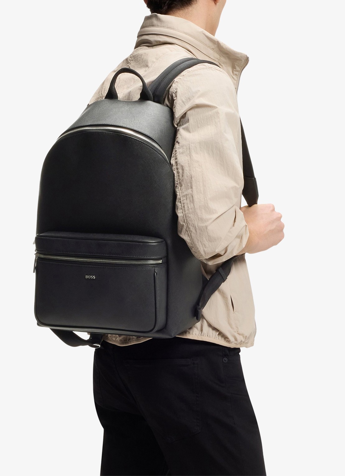BOSS Rugzak van leer - detail 3 black-001 / zwart