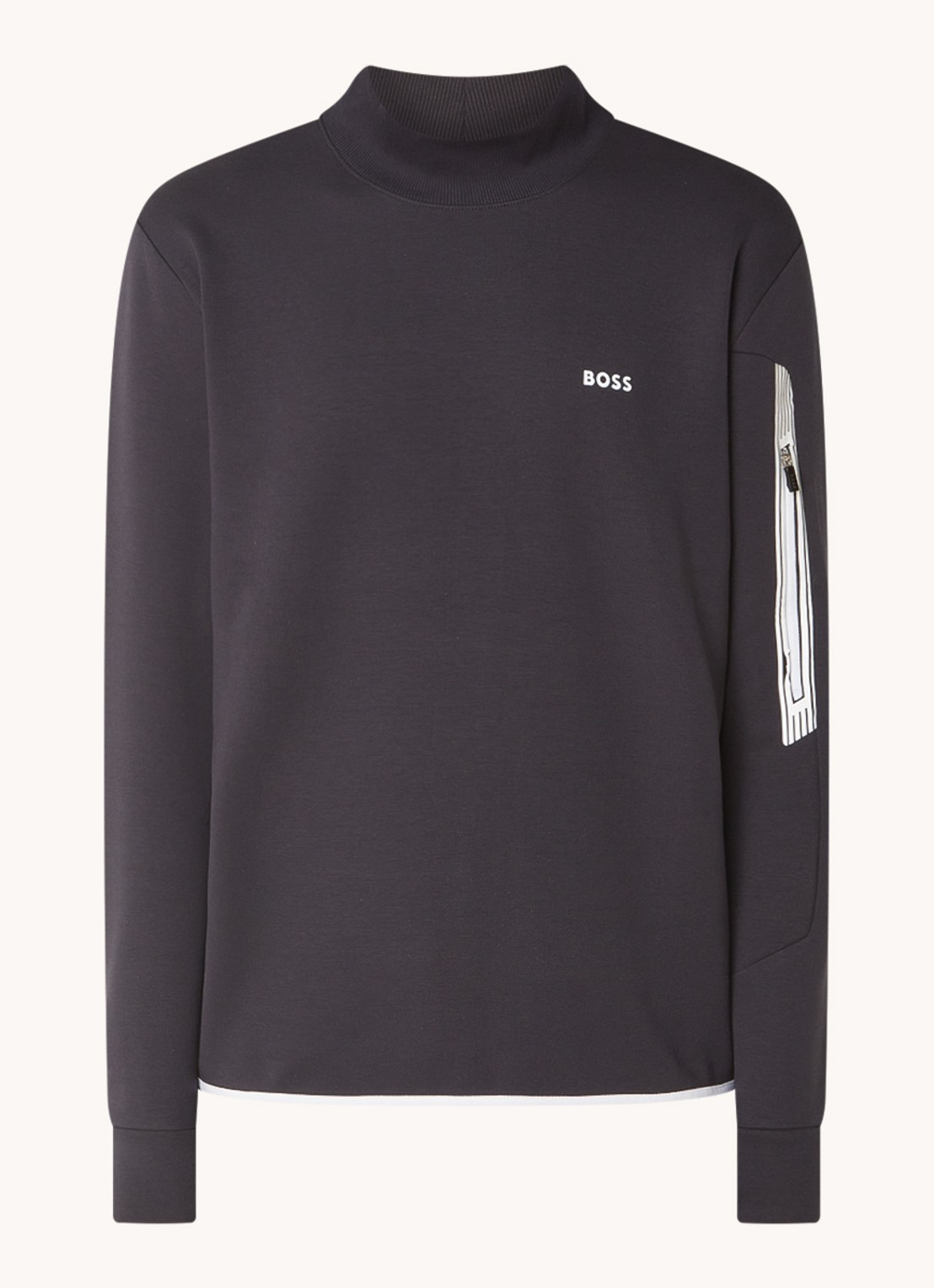 BOSS Salbock sweater met logo en col - voorkant 3 donkerblauw