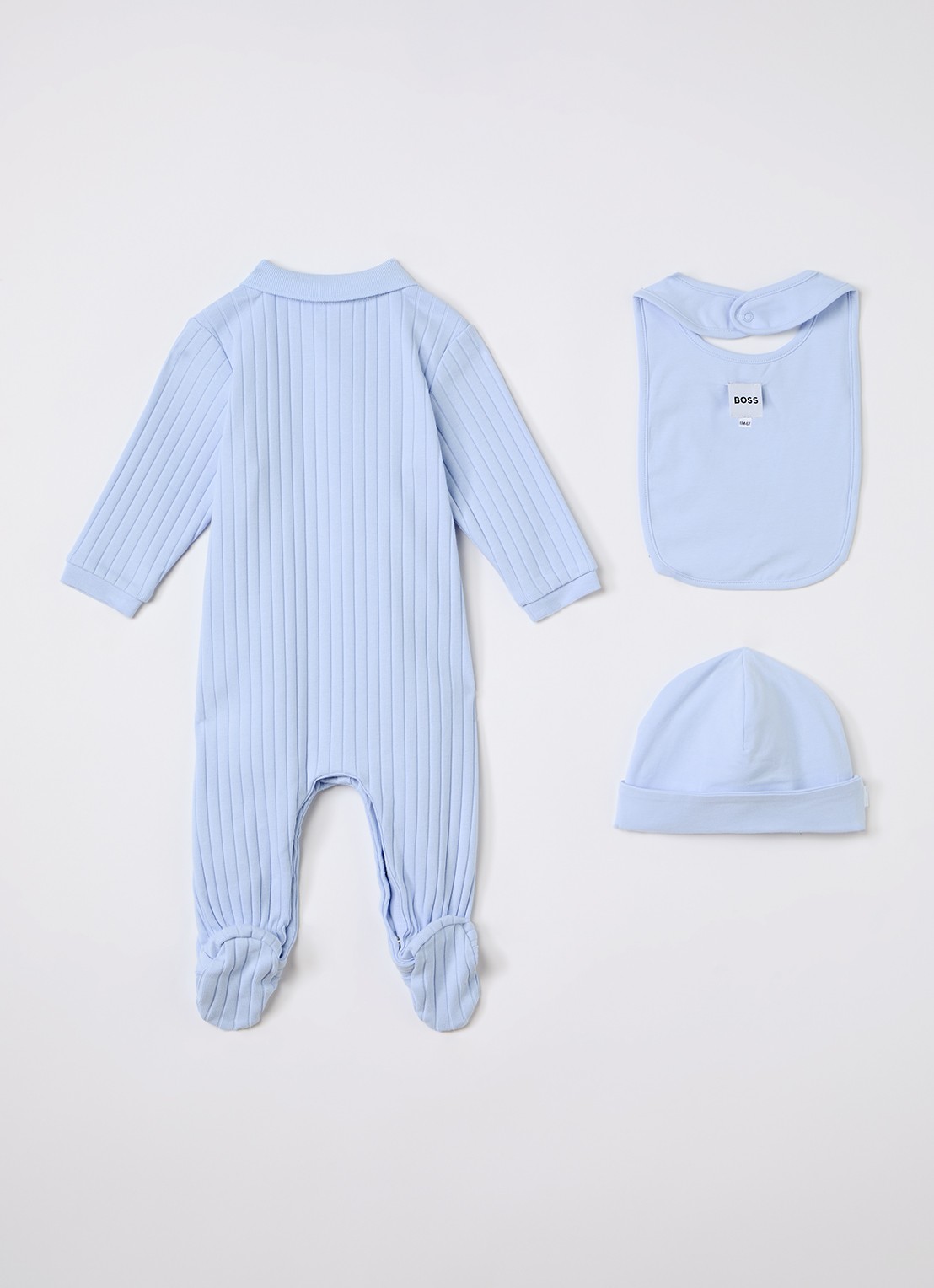 BOSS Set van babypak met muts en slab in giftbox 3-delig - voorkant 3 lichtblauw