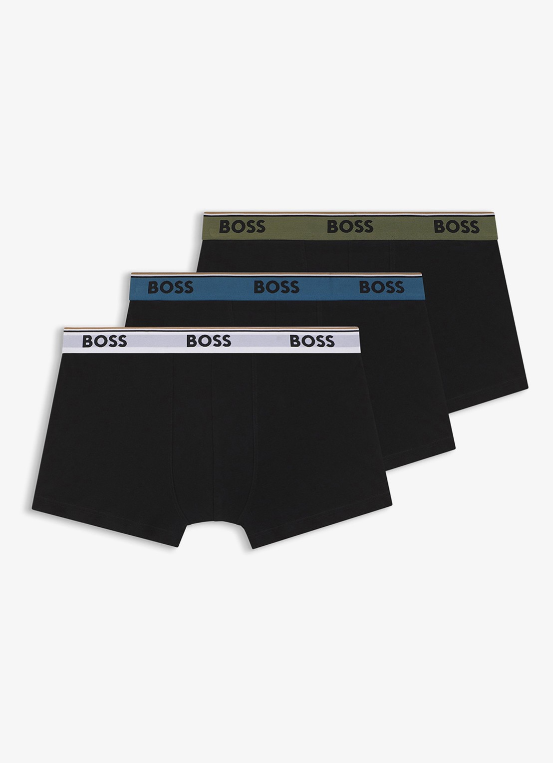 BOSS Set van drie korte boxershorts met logotailleband van stretchkatoen - voorkant 3 black-006 / zwart