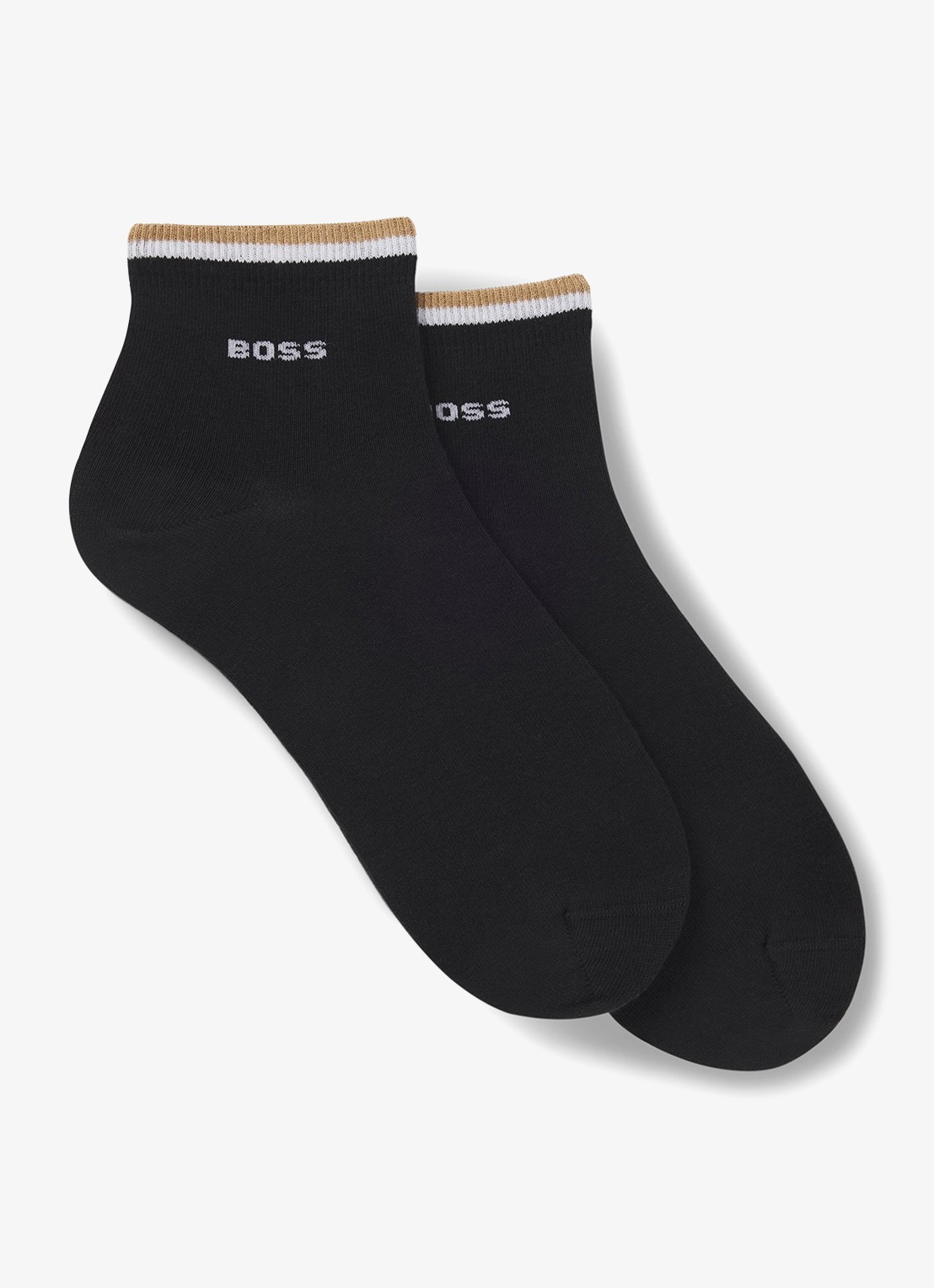 BOSS Set van twee paar korte sokken met kenmerkend gestreepte boorden - voorkant 2 black-001 / zwart