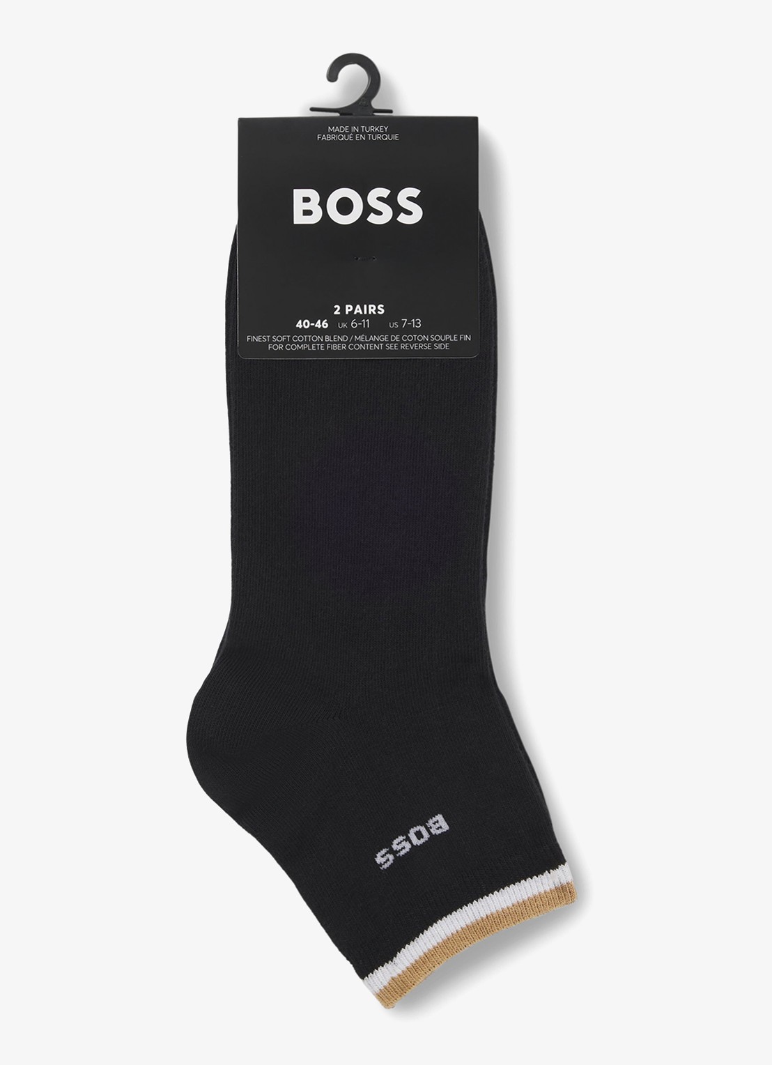 BOSS Set van twee paar korte sokken met kenmerkend gestreepte boorden - voorkant 3 black-001 / zwart