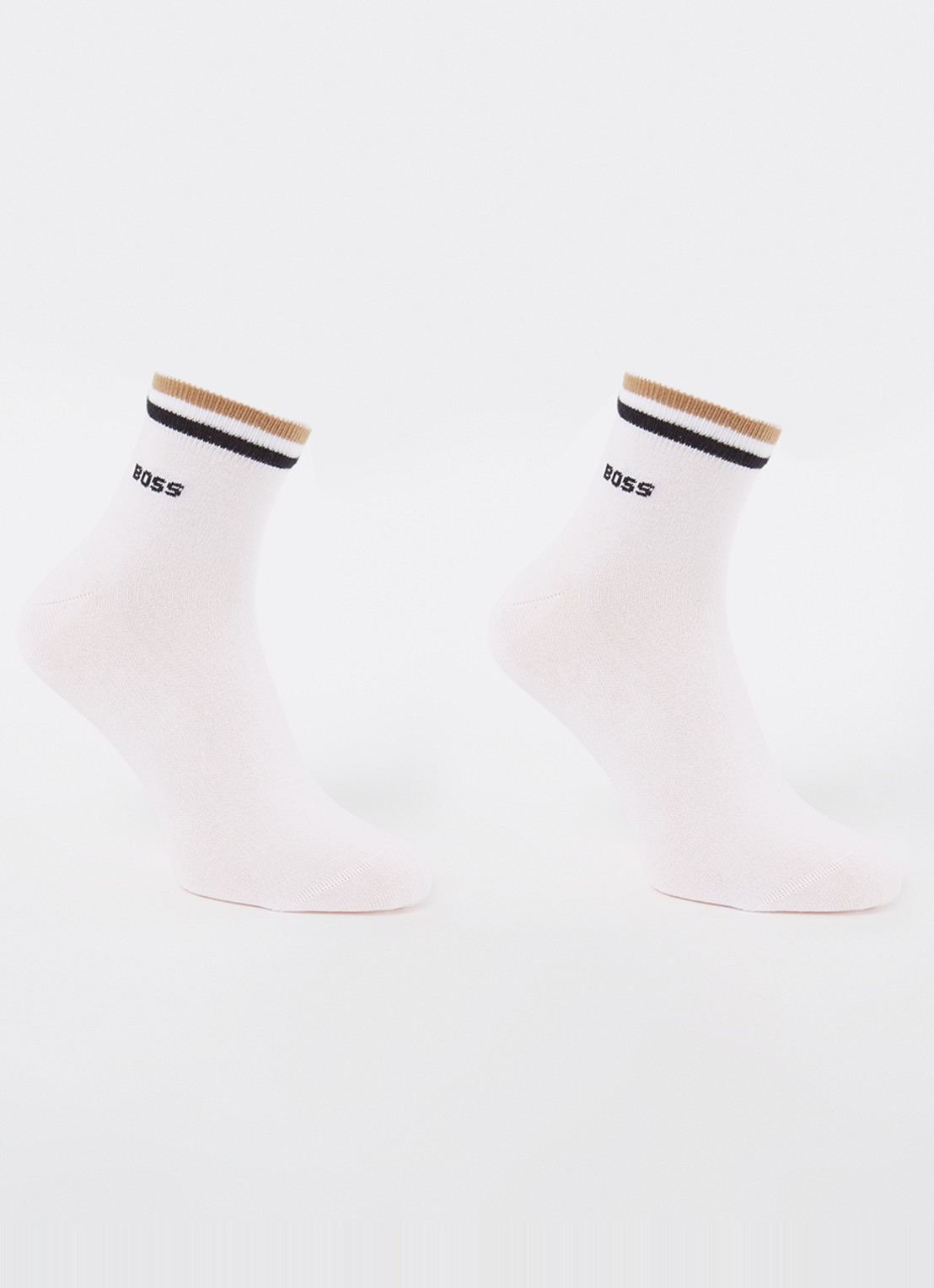 BOSS Set van twee paar korte sokken met kenmerkend gestreepte boorden - voorkant 5 white-100 / wit