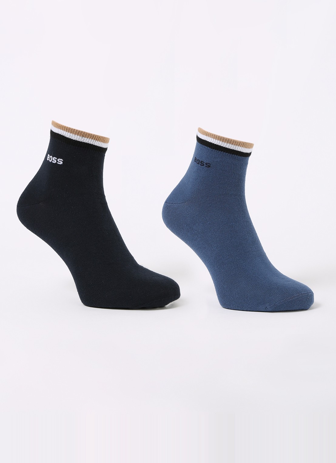 BOSS Set van twee paar korte sokken met kenmerkend gestreepte boorden - voorkant 2 medium blue-425 / blauw
