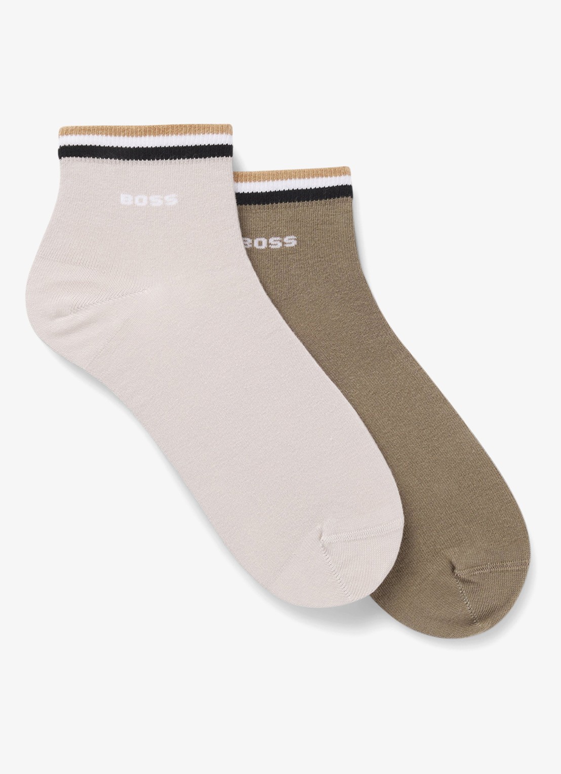 BOSS Set van twee paar korte sokken met kenmerkend gestreepte boorden - voorkant 3 light beige-272 / beige