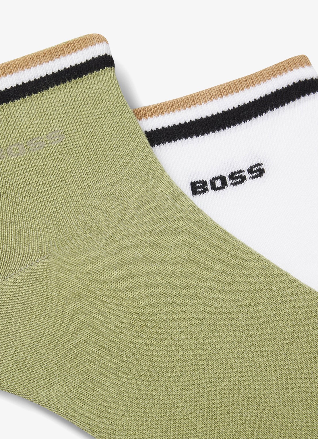 BOSS Set van twee paar korte sokken met kenmerkend gestreepte boorden - detail open green-398 / groen