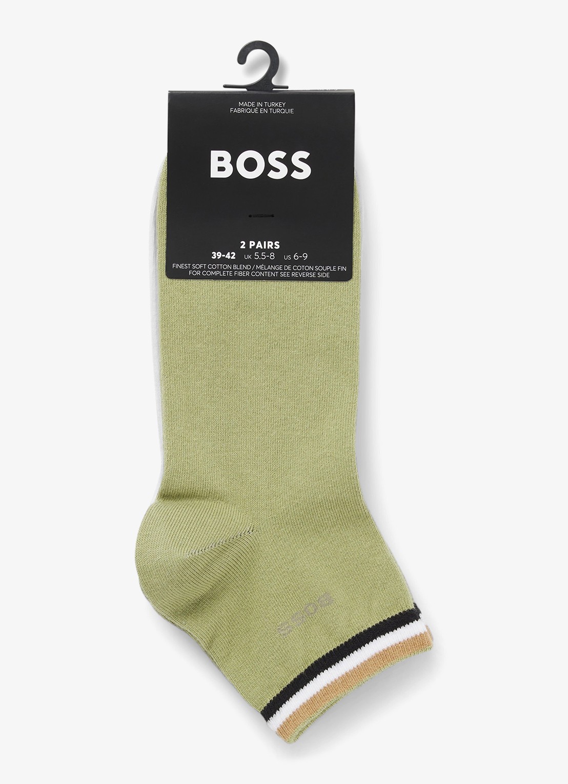 BOSS Set van twee paar korte sokken met kenmerkend gestreepte boorden - voorkant 3 open green-398 / groen
