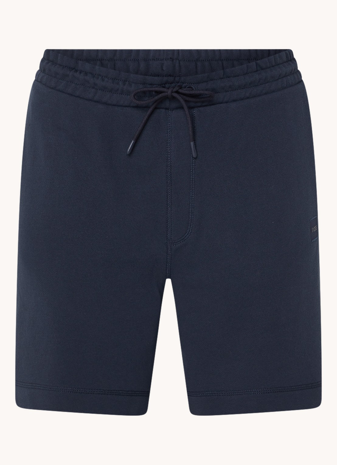 BOSS Short van katoenen sweatstof met logopatch - voorkant 3 dark blue-404 / blauw