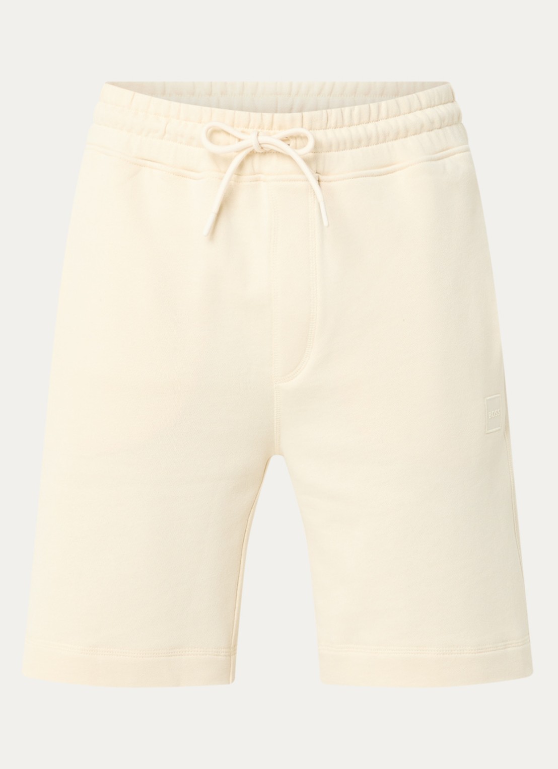 BOSS Short van katoenen sweatstof met logopatch - voorkant 2 open yellow-767 / geel