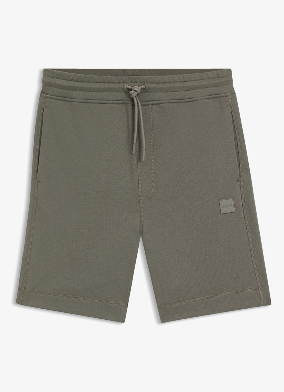 BOSS Short van katoenen sweatstof met logopatch - voorkant 2 open grey-076 / grijs