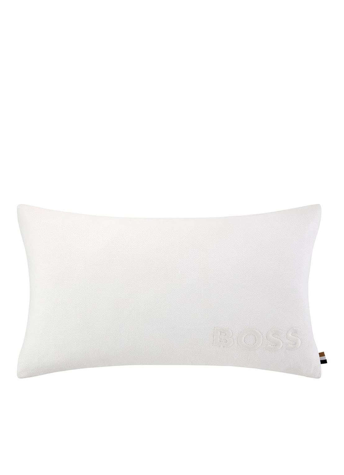 BOSS Sierkussenhoes van linnen 33 x 57 cm - voorkant 3 wit