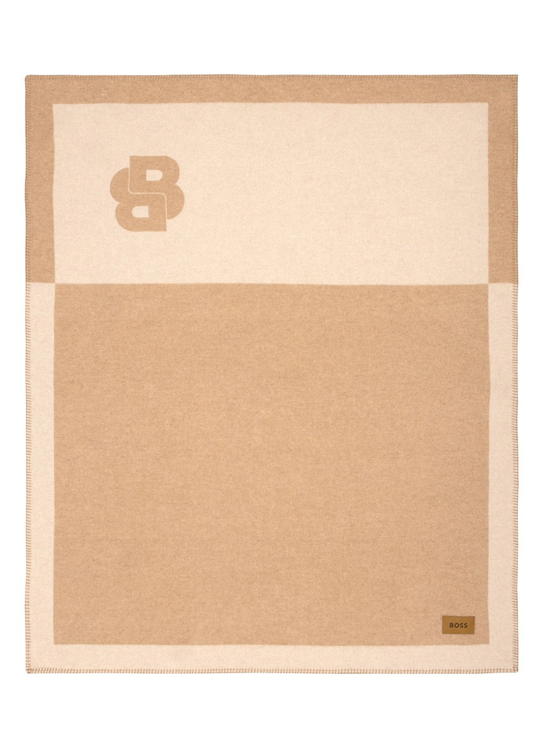BOSS Signature plaid in wolblend 130 x 170 cm - voorkant beige