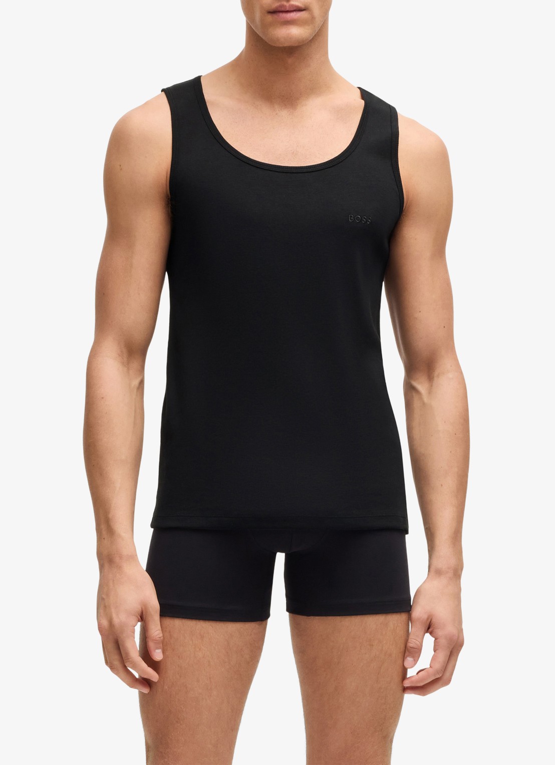 BOSS Singlet met logo in 3-pack   - detail zwart