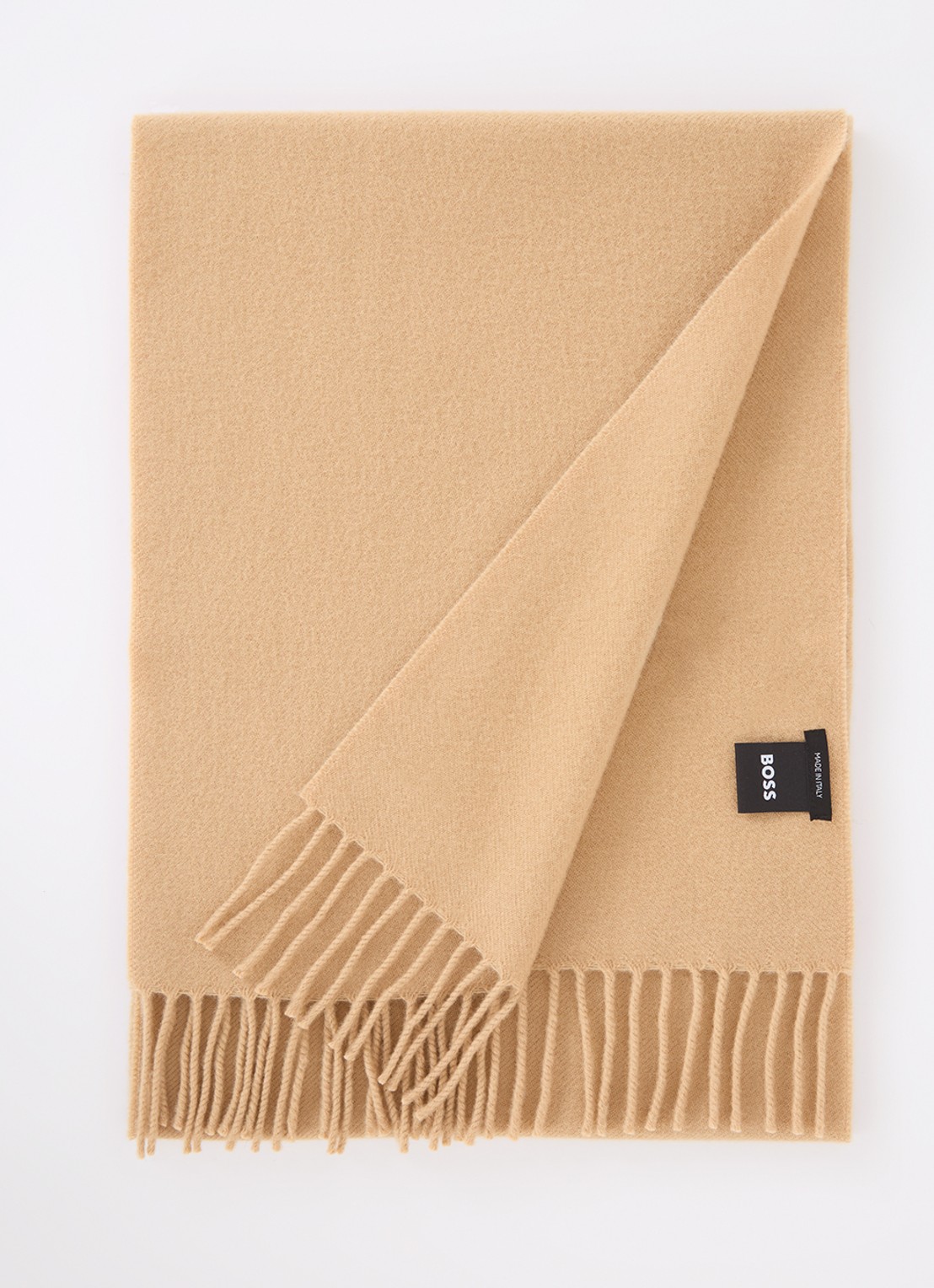BOSS Sjaal van wol 165 x 30 cm - voorkant camel