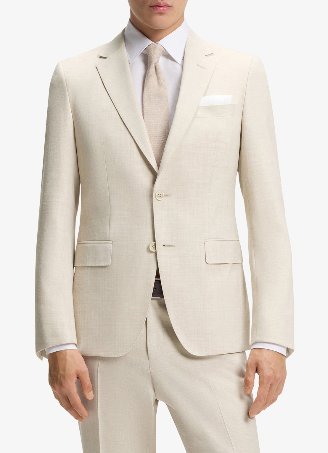 BOSS Slim fit 2-delig pak in wolblend - voorkant 3 open beige-286 / beige