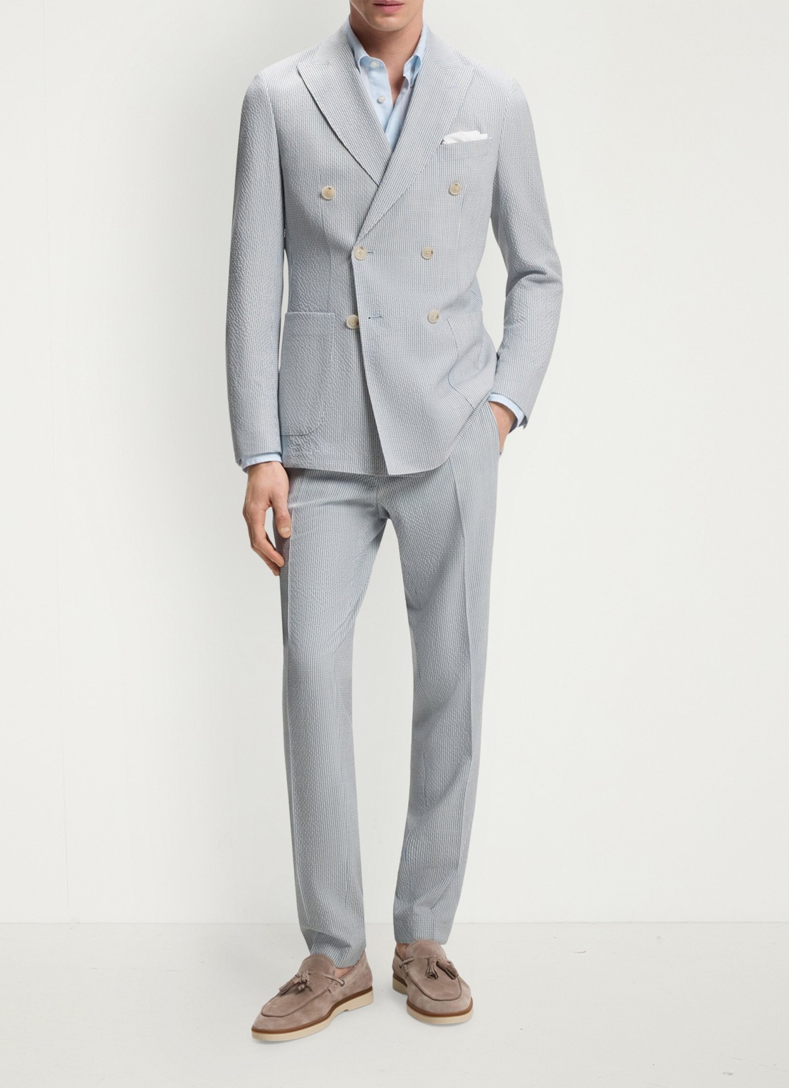 BOSS Slim fit 2-delig pak in wolblend - detail lichtblauw