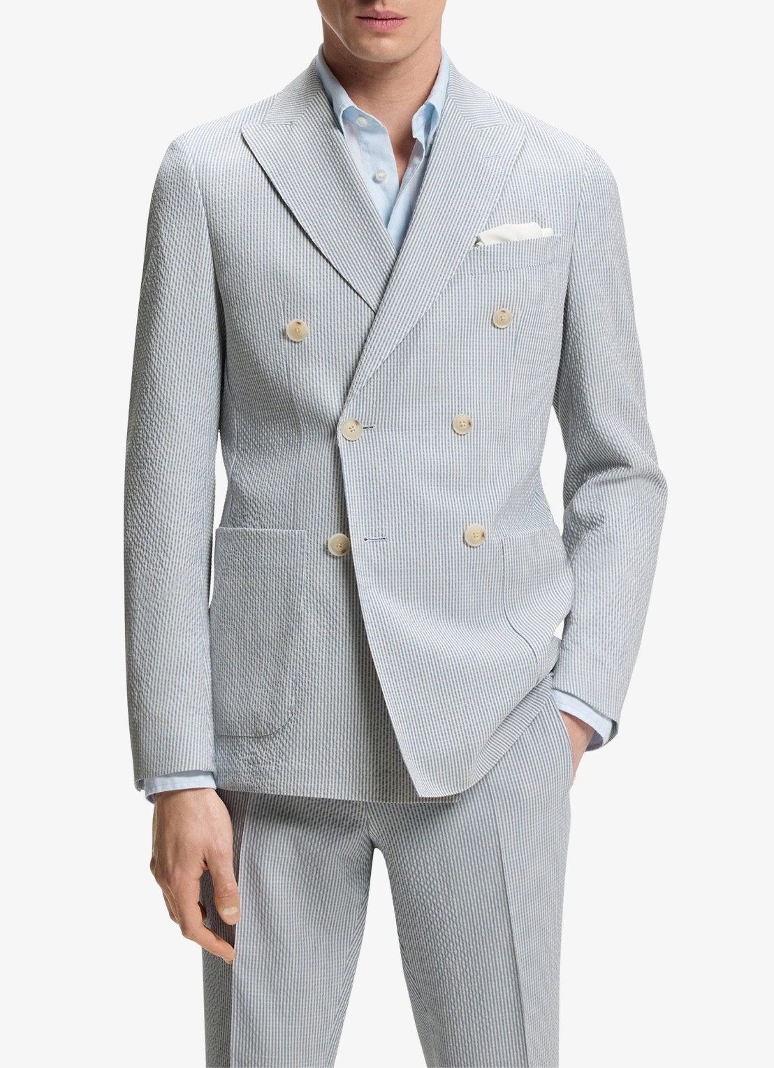 BOSS Slim fit 2-delig pak in wolblend - voorkant 8 lichtblauw