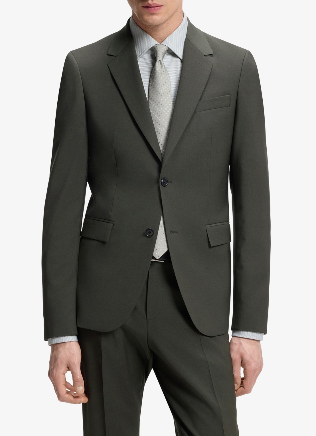 BOSS Slim fit 2-delig pak in wolblend - voorkant 8 groen