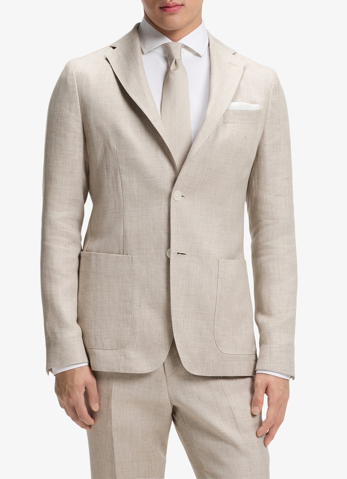 BOSS Slim-fit blazer in linnenblend met opgestikte zakken - detail grijs