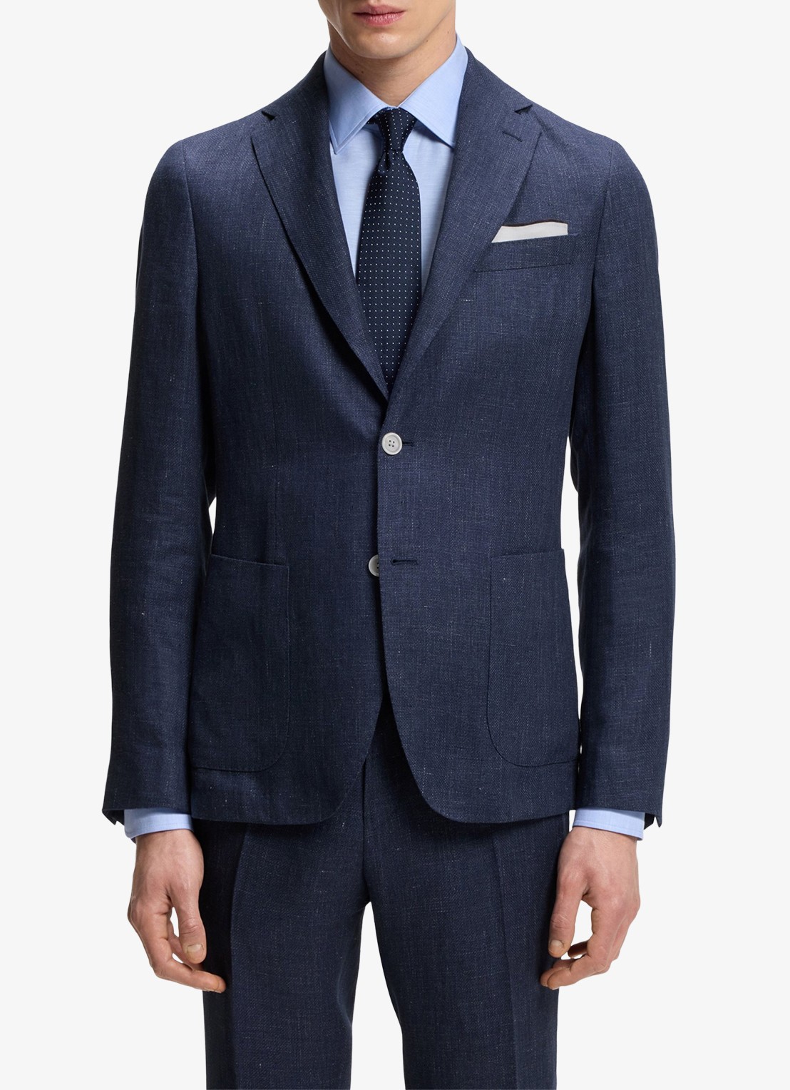 BOSS Slim-fit blazer in linnenblend met opgestikte zakken - detail lichtblauw