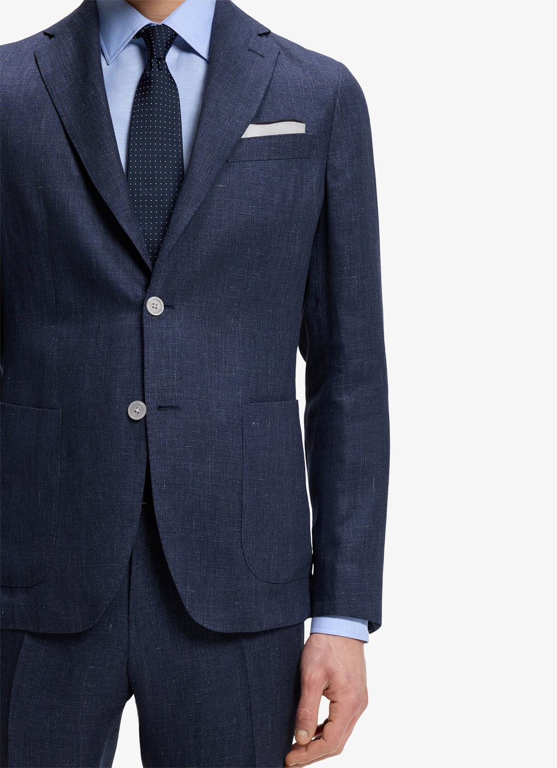 BOSS Slim-fit blazer in linnenblend met opgestikte zakken - detail 2 lichtblauw