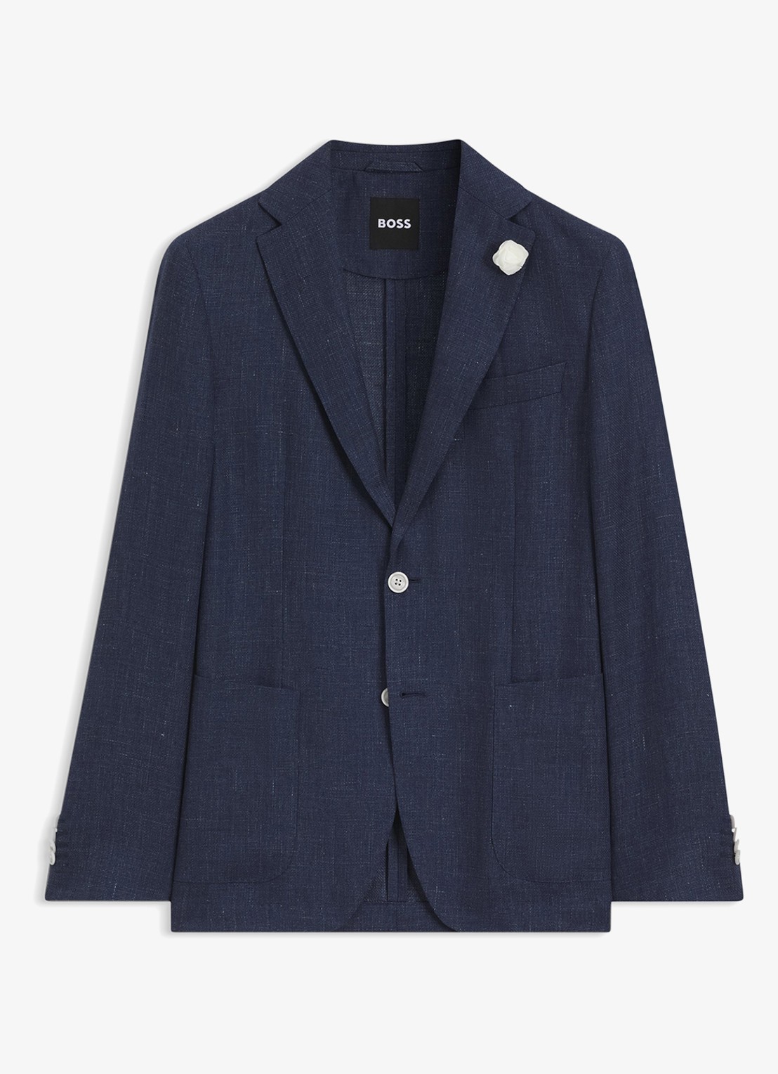 BOSS Slim-fit blazer in linnenblend met opgestikte zakken - voorkant 4 lichtblauw