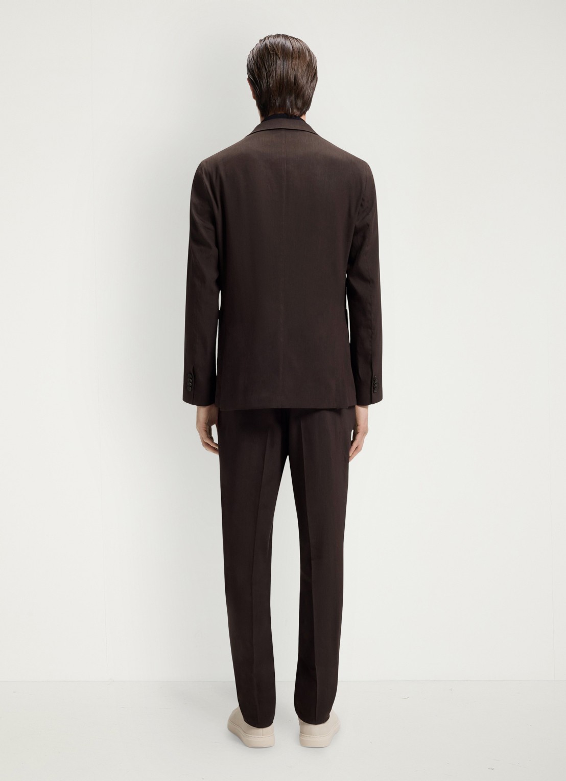 BOSS Slim fit blazer in linnenblend - achterkant donkerbruin