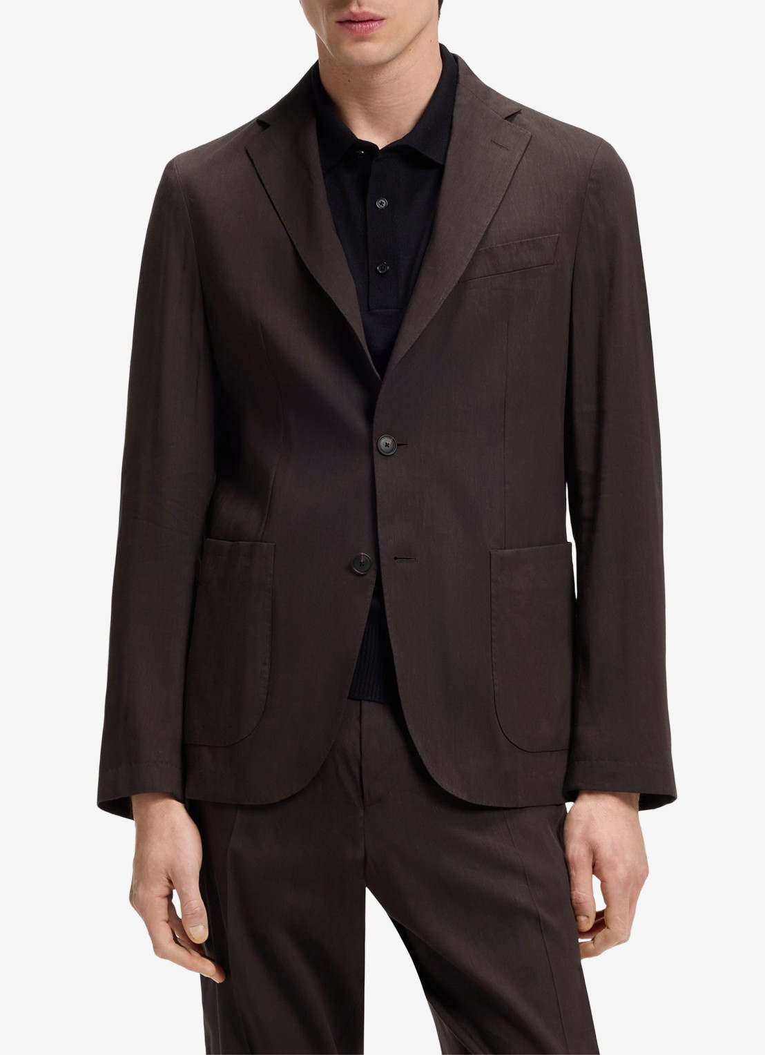 BOSS Slim fit blazer in linnenblend - detail 4 donkerbruin
