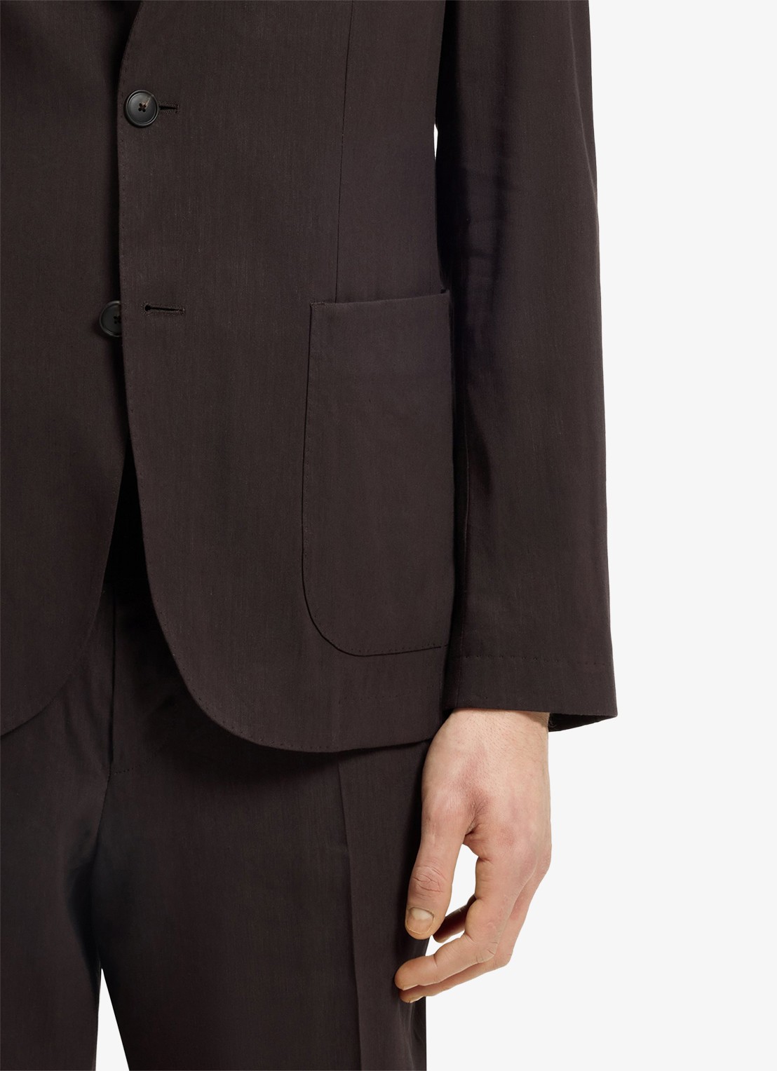 BOSS Slim fit blazer in linnenblend - detail 6 donkerbruin
