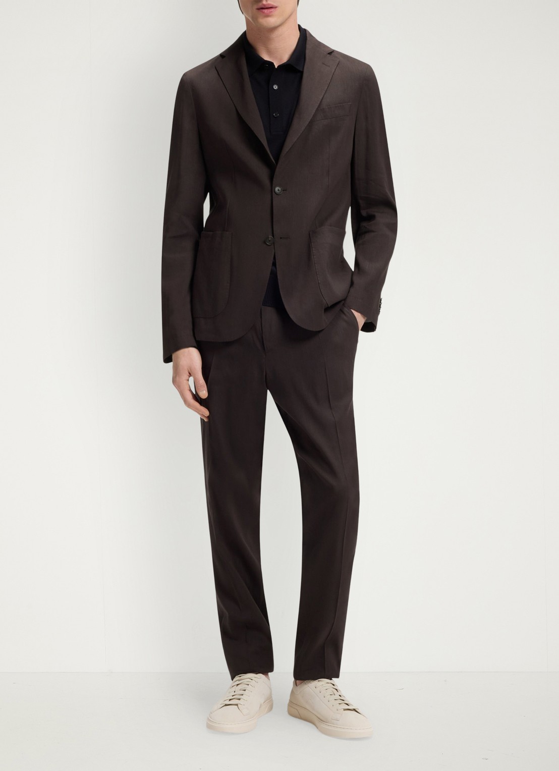 BOSS Slim fit blazer in linnenblend - voorkant 3 donkerbruin