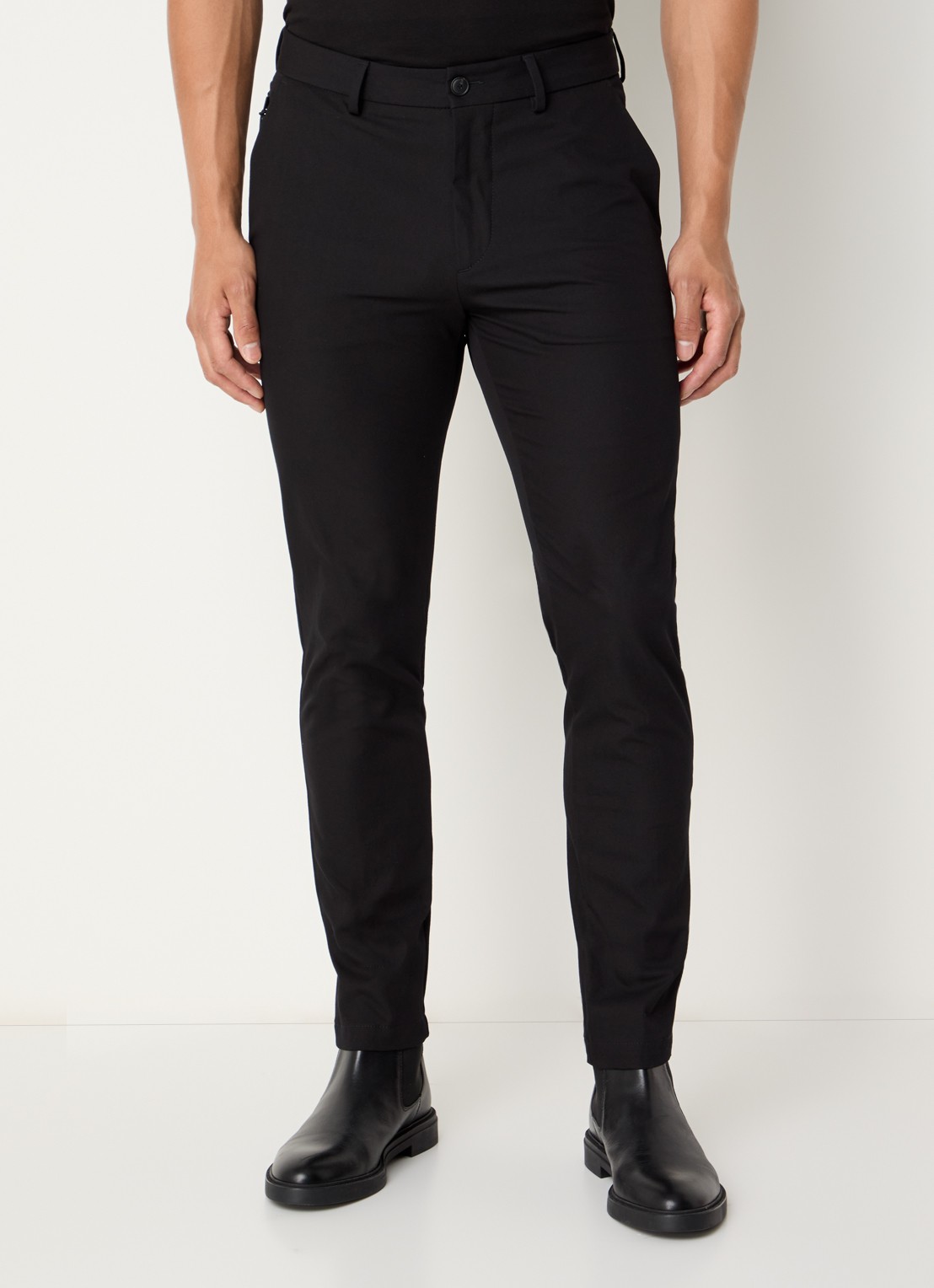 BOSS Slim-fit broek van een katoenmix met stretch - detail zwart