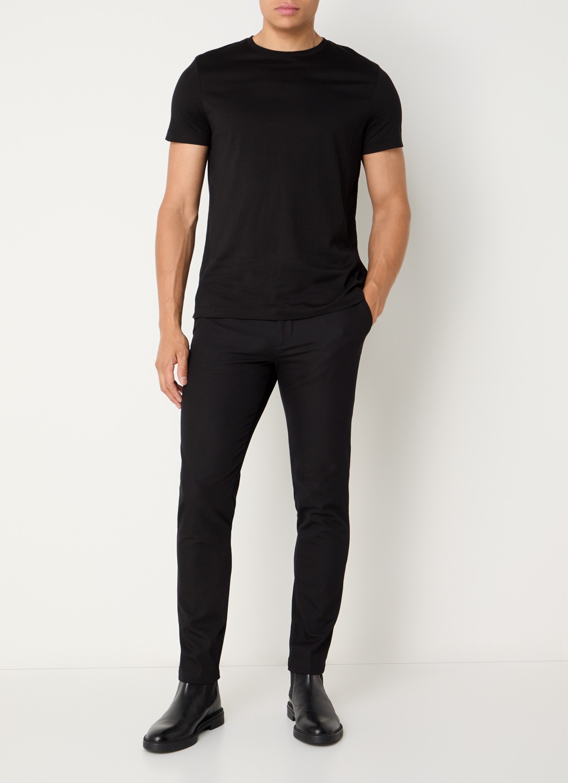 BOSS Slim-fit broek van een katoenmix met stretch - voorkant 5 zwart