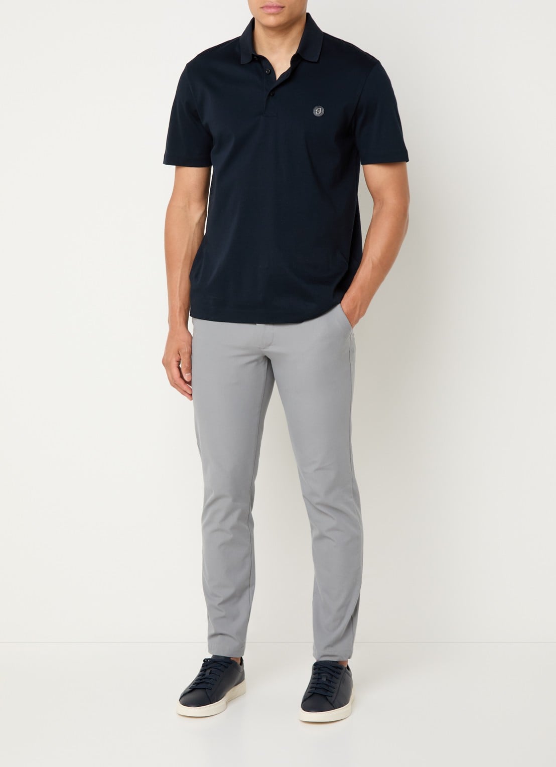 BOSS Slim-fit broek van een katoenmix met stretch - voorkant 3 open grey-070 / grijs