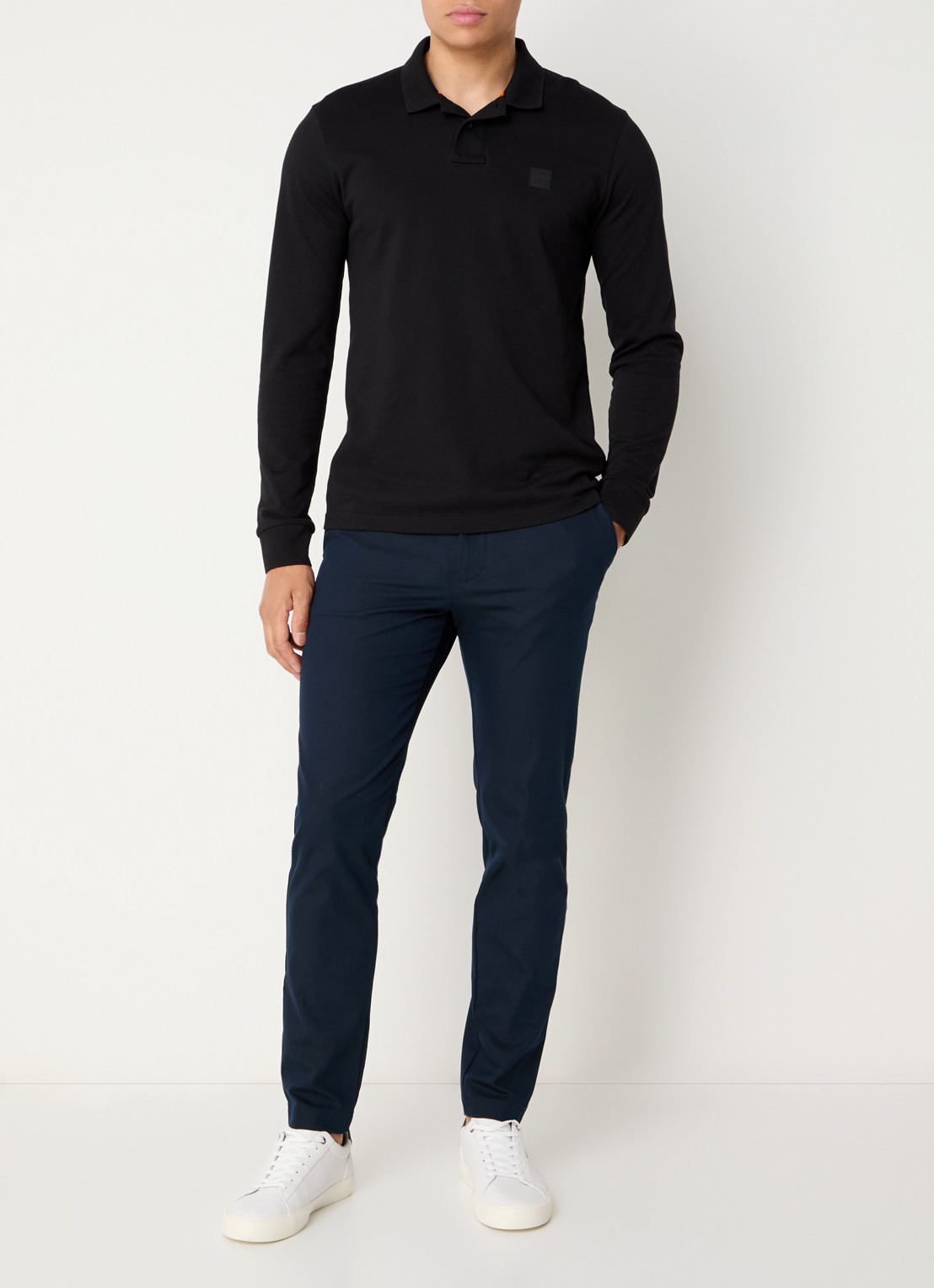 BOSS Slim-fit broek van een katoenmix met stretch - voorkant 3 dark blue-404 / blauw
