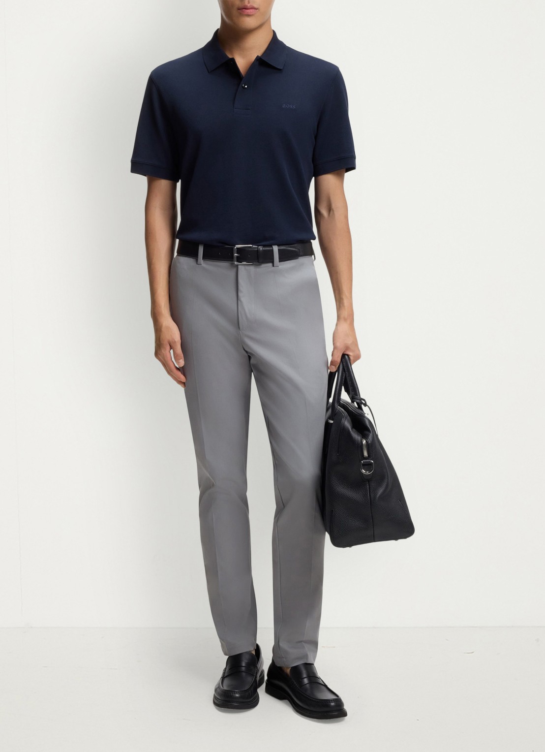 BOSS Slim-fit broek van een katoenmix met stretch - voorkant 5 silver-047 / zilver