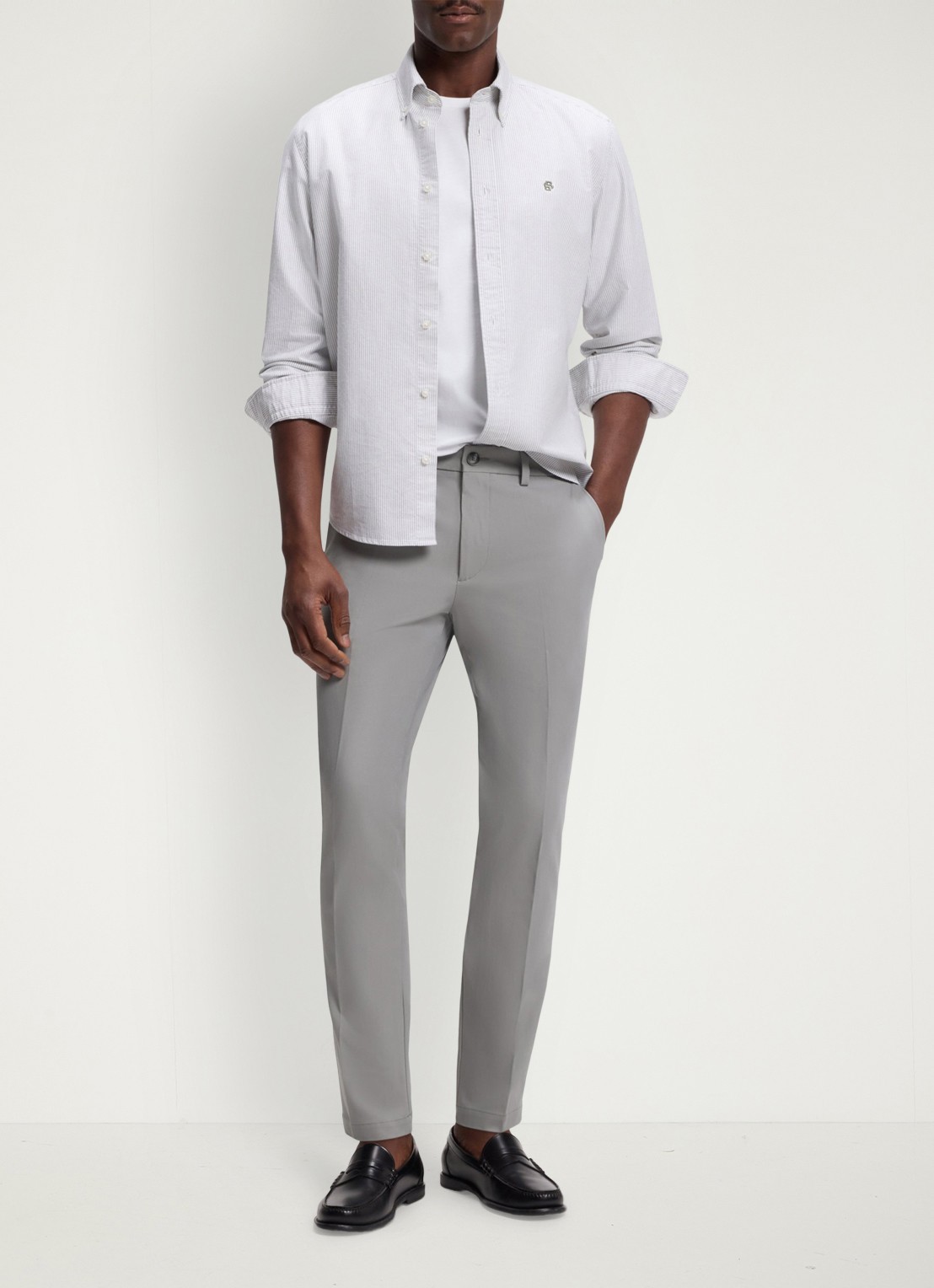 BOSS Slim-fit broek van een katoenmix met stretch - voorkant 2 open grey-079 / grijs