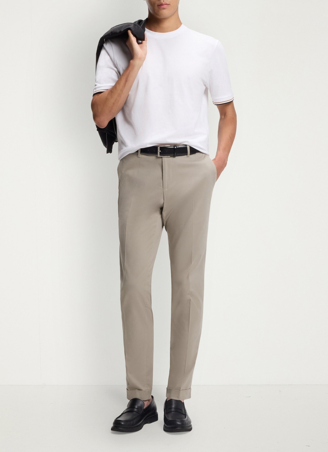 BOSS Slim-fit broek van wasbaar stretchkatoen - voorkant 2 beige
