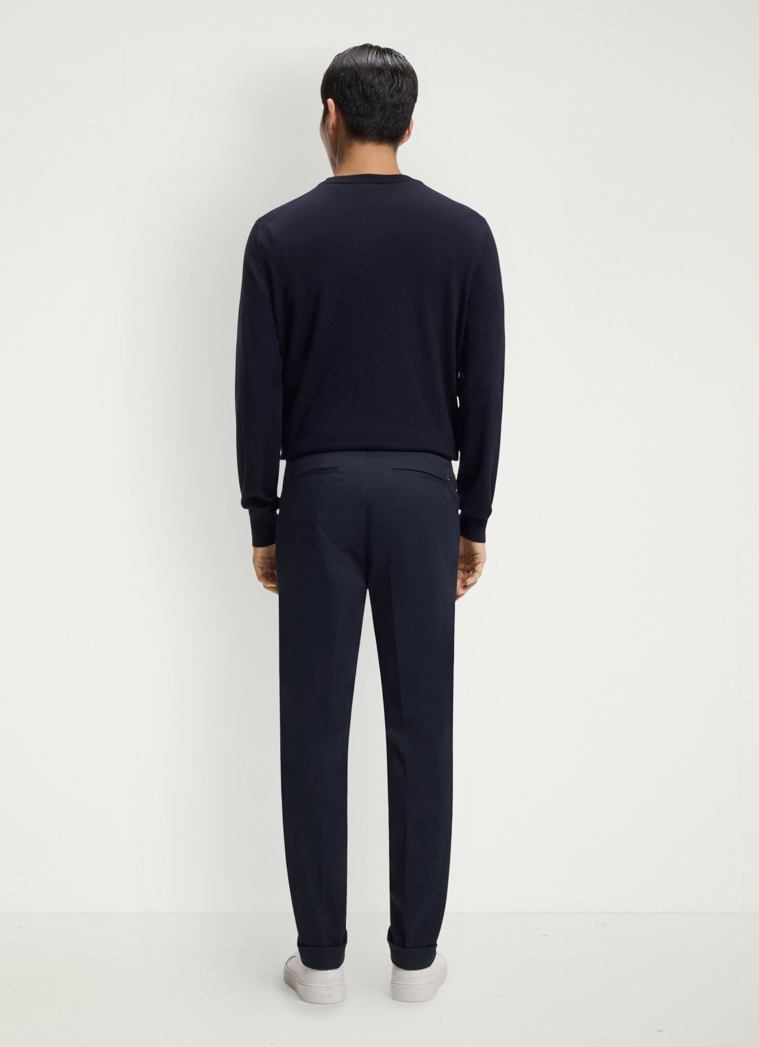 BOSS Slim-fit broek van wasbaar stretchkatoen - achterkant donkerblauw
