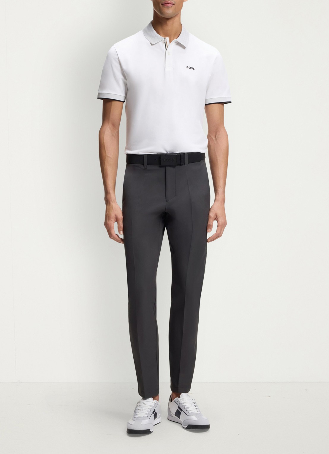 BOSS Slim-fit broek van waterafstotend stretchmateriaal - voorkant 5 dark grey-027 / grijs