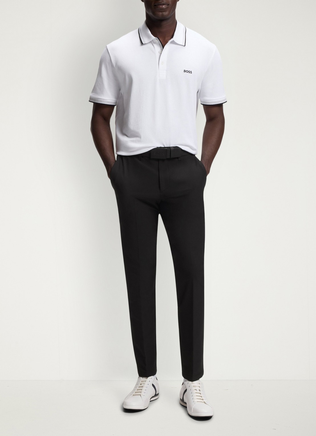 BOSS Slim-fit broek van waterafstotend stretchmateriaal - voorkant 2 black-001 / zwart
