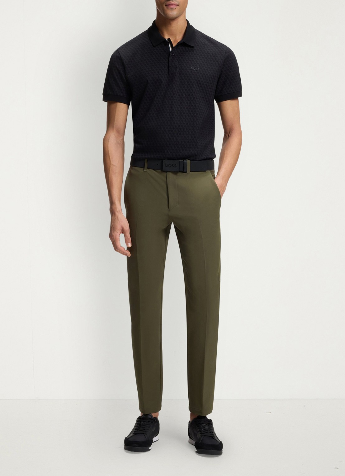 BOSS Slim-fit broek van waterafstotend stretchmateriaal - voorkant 2 open green-347 / groen