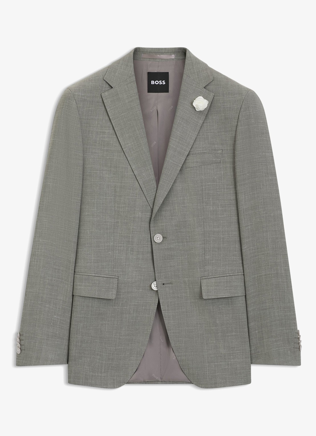 BOSS Slim fit colbert in wolblend met klepzakken - voorkant grijs