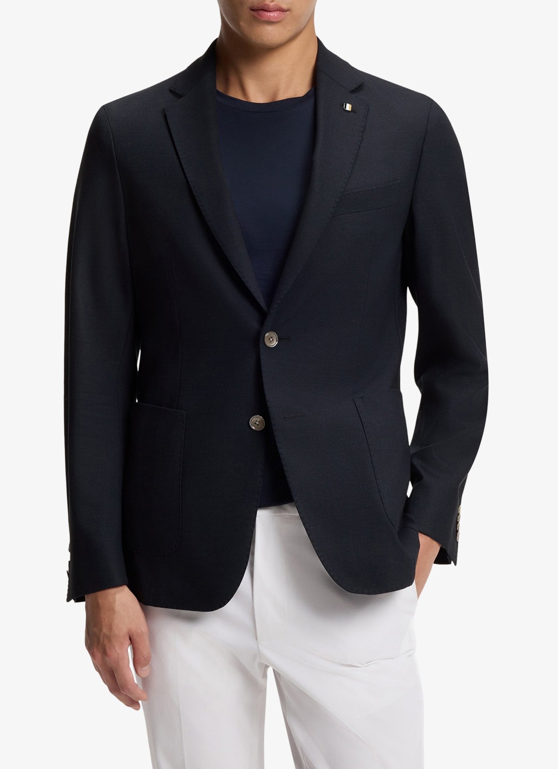 BOSS Slim fit colbert in wolblend - detail 4 donkerblauw